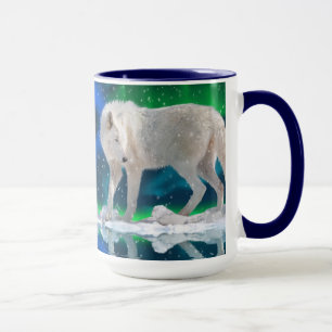 Arctic Wolf, Aurora & Snow Wildlife Art Koffie Mok