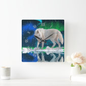 Arctic Wolf, Sneeuw & Aurora Wildlife Art Klok (Huis)