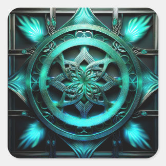 Arctisch Blauwe Mandala Stijl Fractal In Lijst Vierkante Sticker
