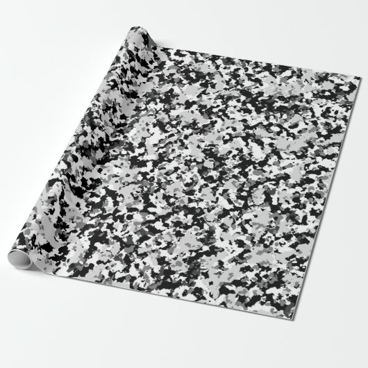 Arctisch Wit Grijs Zwart Camo Camouflage Feest Cadeaupapier (Uitgerold)