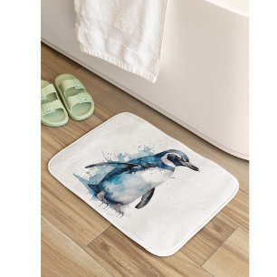 Arctische Azuurblauwe Waterverf Pinguïn Badmat