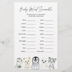 Arctische dieren Baby shower Word Scramble Game