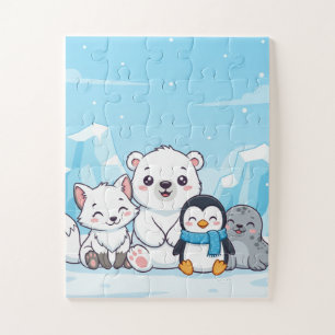 Arctische Dieren Kinderpuzzel Cute IJsbeer Vos P Legpuzzel