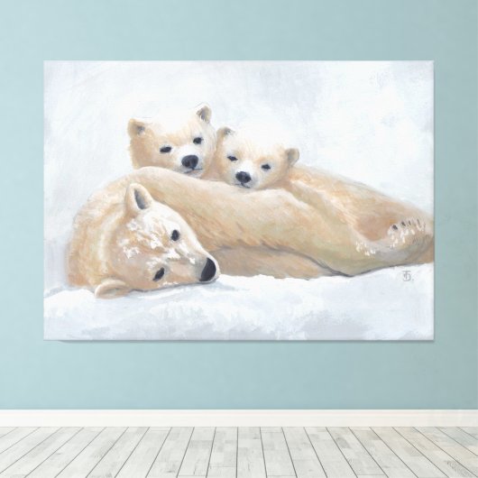 Arctische familie canvas afdruk (Insitu (Houten vloer))