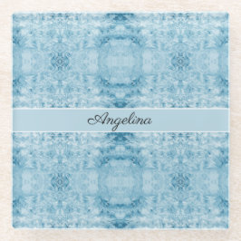 Arctische koelte | Blauw & Wit veerpatroon op maat Glazen Onderzetter