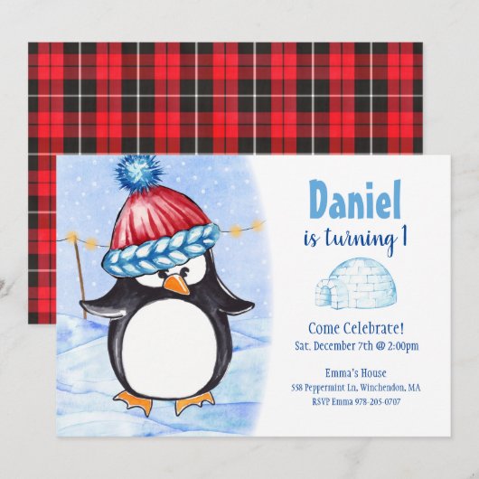 Arctische pinguïn - Birthday Party Invitation Kaart (Voorkant / Achterkant)