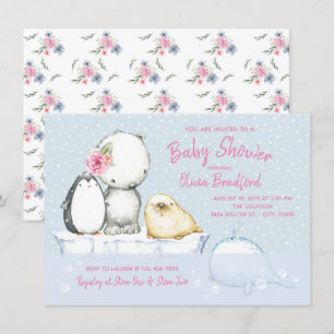 Arctische Vrienden Winter Baby Shower Uitnodiginge Kaart
