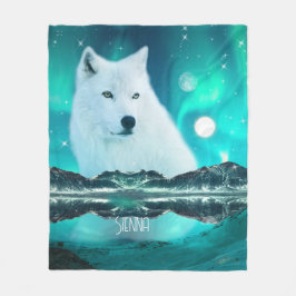 Arctische wolf en magische nacht met noorderlicht fleece deken