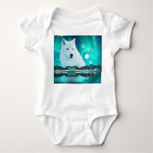 Arctische wolf en magische nacht met noorderlicht