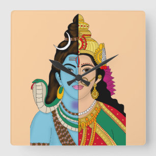 Ardhanarishwara wandklok vierkante klok