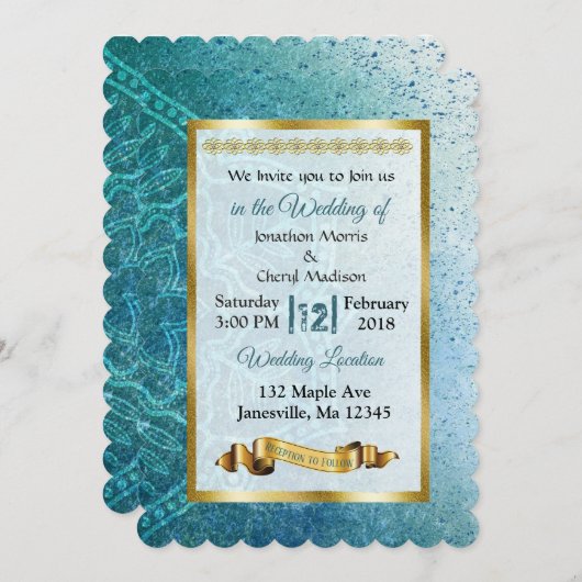 Ardoise Bleu et Or Mandala Mariage Invitations (Devant / Derrière)