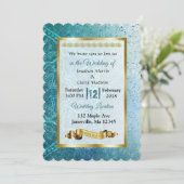 Ardoise Bleu et Or Mandala Mariage Invitations (Debout devant)
