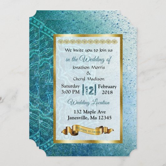 Ardoise Bleu et Or Mandala Mariage Invitations (Devant / Derrière)