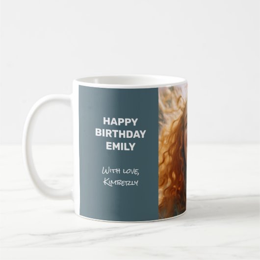 Ardoise Bleu Joyeux Anniversaire Photo Café Mug (Gauche)
