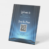 Ardoise Bleu Menu Restaurant Code QR Panneau Table (Recto)