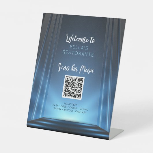 Ardoise Bleu Menu Restaurant Code QR Panneau Table (Recto)