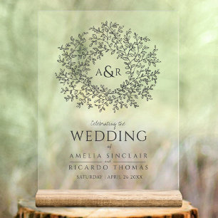 Ardoise circulaire feuille mariage gris foncé et b