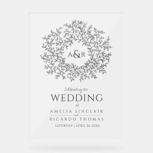 Ardoise circulaire feuille mariage gris foncé et b (Recto)