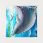 Ardoise gris bleu Océan Dauphins Tapisserie (Devant (Horizontal))