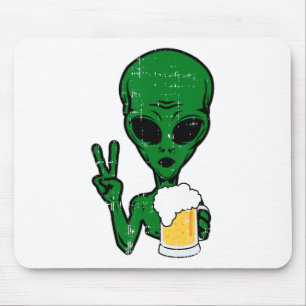 Area-51 Alien Beer Peace Sign Lazy Drink Hallow Muismat
