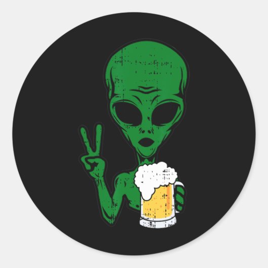 Area-51 Alien Beer Peace Sign Lazy Drink Hallow Ronde Sticker (Voorkant)