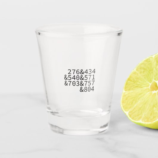 Area Codes Virginia Shot Glas (Voorkant)