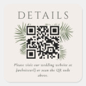 Areca Modern Waterverf Palm Wedding QR-code Vierkante Sticker (Voorkant)