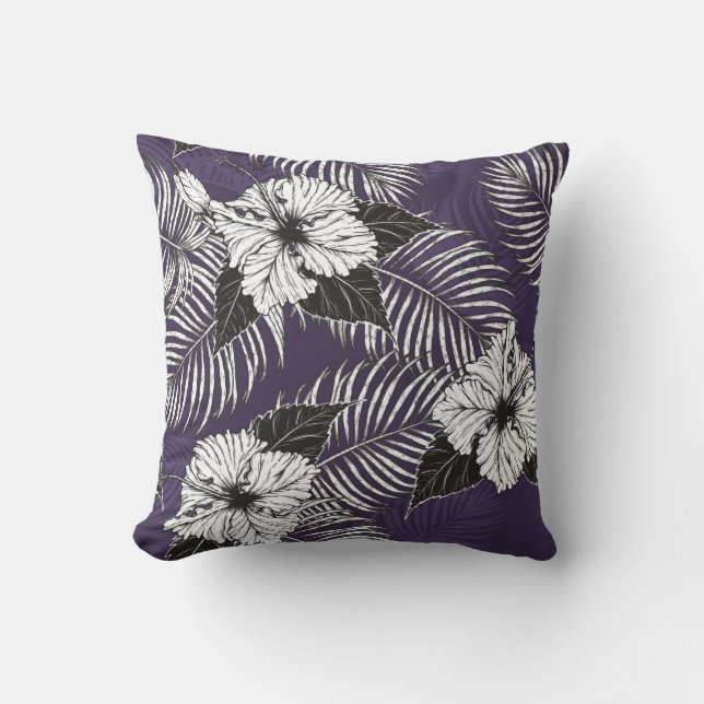 Areca palm en Hibiscus schetsen met handtekening.  Kussen (Voorkant)