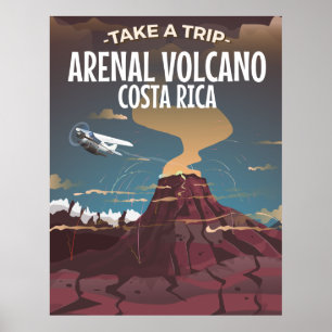 Arenal vulkaan Costa Rica vintage cartoonaffiches Poster