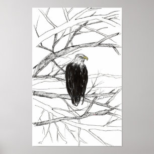 Arendsboom Woestijnlandschap Inkt Schets Poster