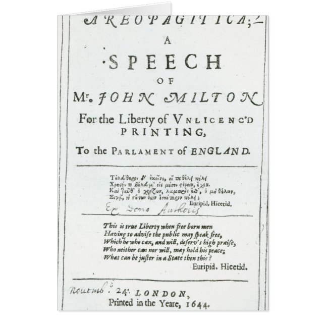 Areopagitica un discours de John Milton (Devant)