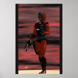 ARES CYBORG IN WOESTIJN ZONSONDERGANG Scienceficti Poster