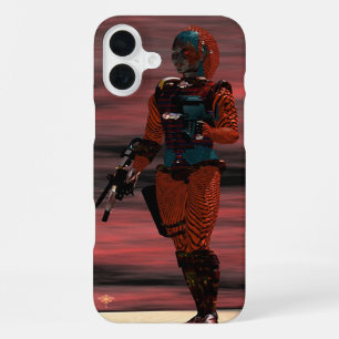 ARES CYBORG, RED SUNSET Science Fiction, Sci-Fi iPhone 16 Plus Hoesje