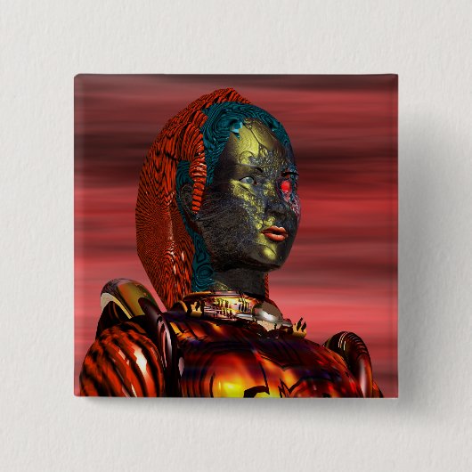 ARES - CYBORG VIERKANTE BUTTON 5,1 CM (Voorkant)