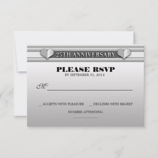 argent 25e anniversaire mariage cartes RSVP (Devant)