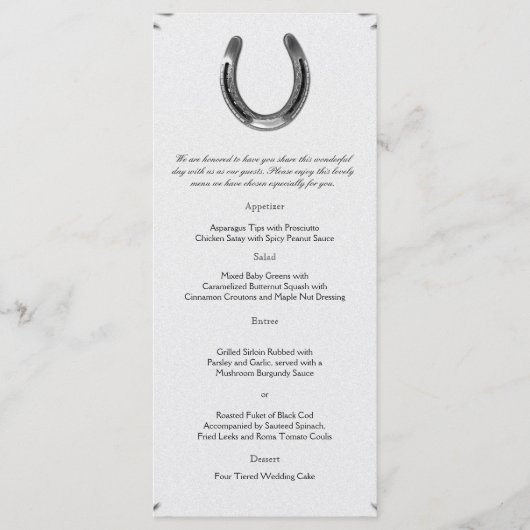 Argent à cheval sur le menu Mariage blanc (Devant)
