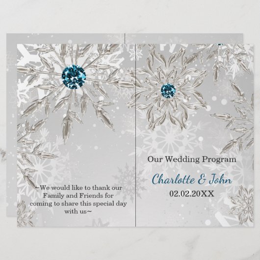 argent aqua snowflakes programme de mariage d'hive (Devant / Derrière)