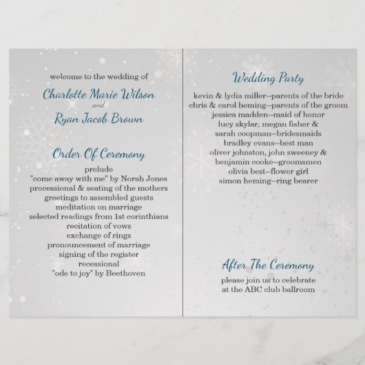 argent aqua snowflakes programme de mariage d'hive (Dos)