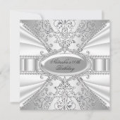 Argent & Bijou blanc Damask Invitation d'anniversa (Devant)