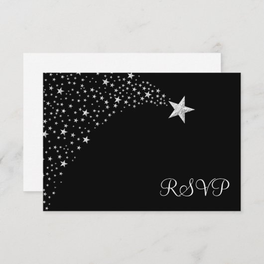 Argent Black Falling Stars Bat mitzvah RSVP (Devant / Derrière)
