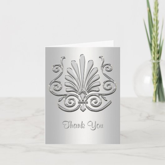 Argent blanc Art déco Damask Merci (Devant)