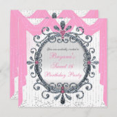 Argent Blanc Fancy Frame Sweet 16 Party Invitation (Devant / Derrière)