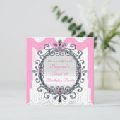 Argent Blanc Fancy Frame Sweet 16 Party Invitation (Debout devant)