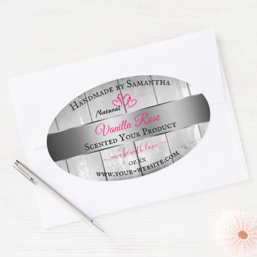 Argent Blanc Grain produit Étiquettes Coeurs roses (Enveloppe)