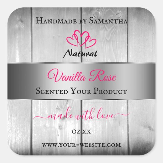 Argent Blanc Grain produit Étiquettes Coeurs roses (Devant)