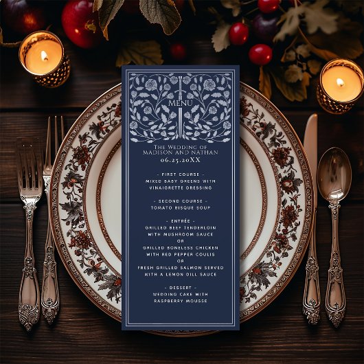 Argent Bleu Royal Médiéval Mariage plat menu plat