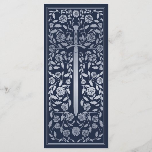 Argent Bleu Royal Médiéval Mariage plat menu plat (Dos)