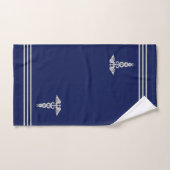 Argent Caduceus & Stripes sur bleu marine (Serviette à main)