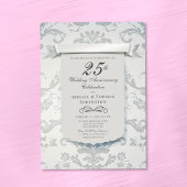 Argent Damask 25e anniversaire Mariage Invitation