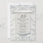 Argent Damask 25e anniversaire Mariage Invitation (Devant)